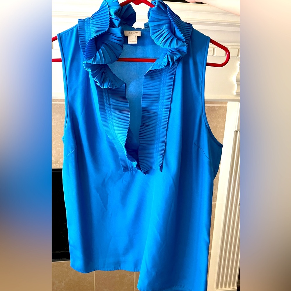 J. Crew Blue Ruffle Blouse